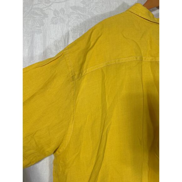 Cutter & Buck Button Up 4XB Yellow 100% Linen Short Sleeve - Picture 10 of 12